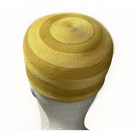 VTG 1950s Golden Straw Pillbox Hat with Ribbon Trim Fishmans Dept Store w/ Box - Picture 4 of 13